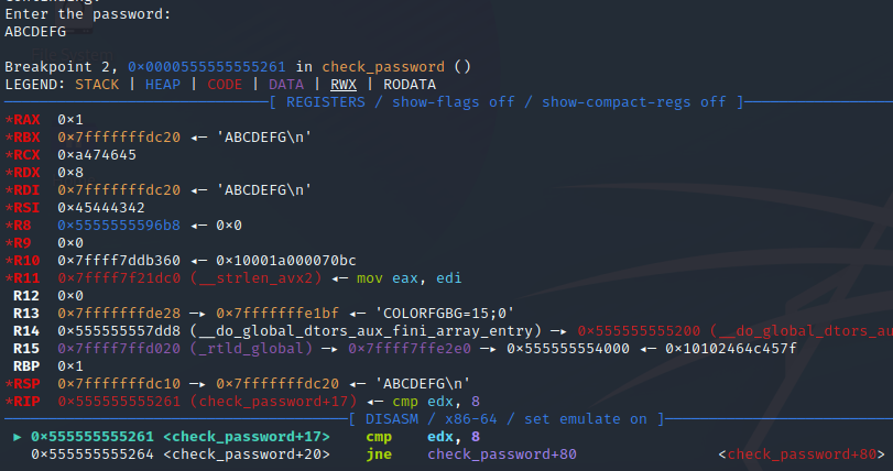 checking strlen gdb